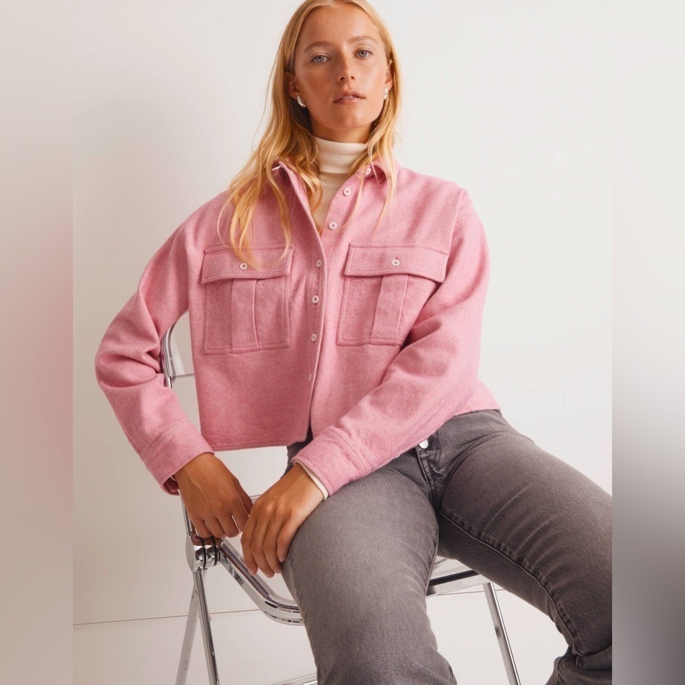 Madewell Flannel Cargo Button-Up Shirt in Nouveau Pink Melange. Size M - Picture 2 of 8